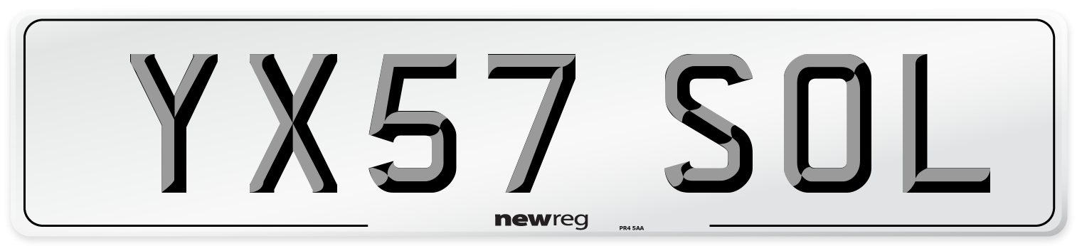 YX57 SOL Number Plate from New Reg